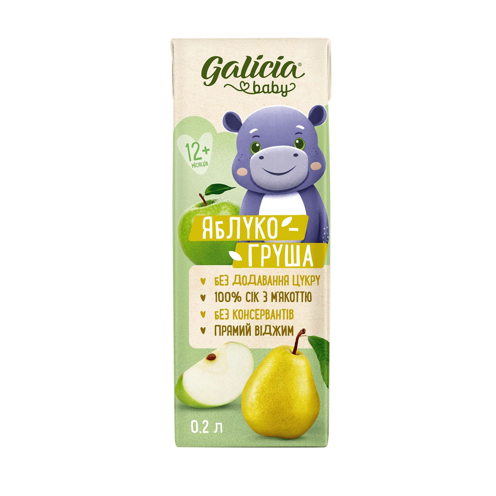 Дитячий сік Galicia Baby Яблуко-груша, від 1 року, 200 мл